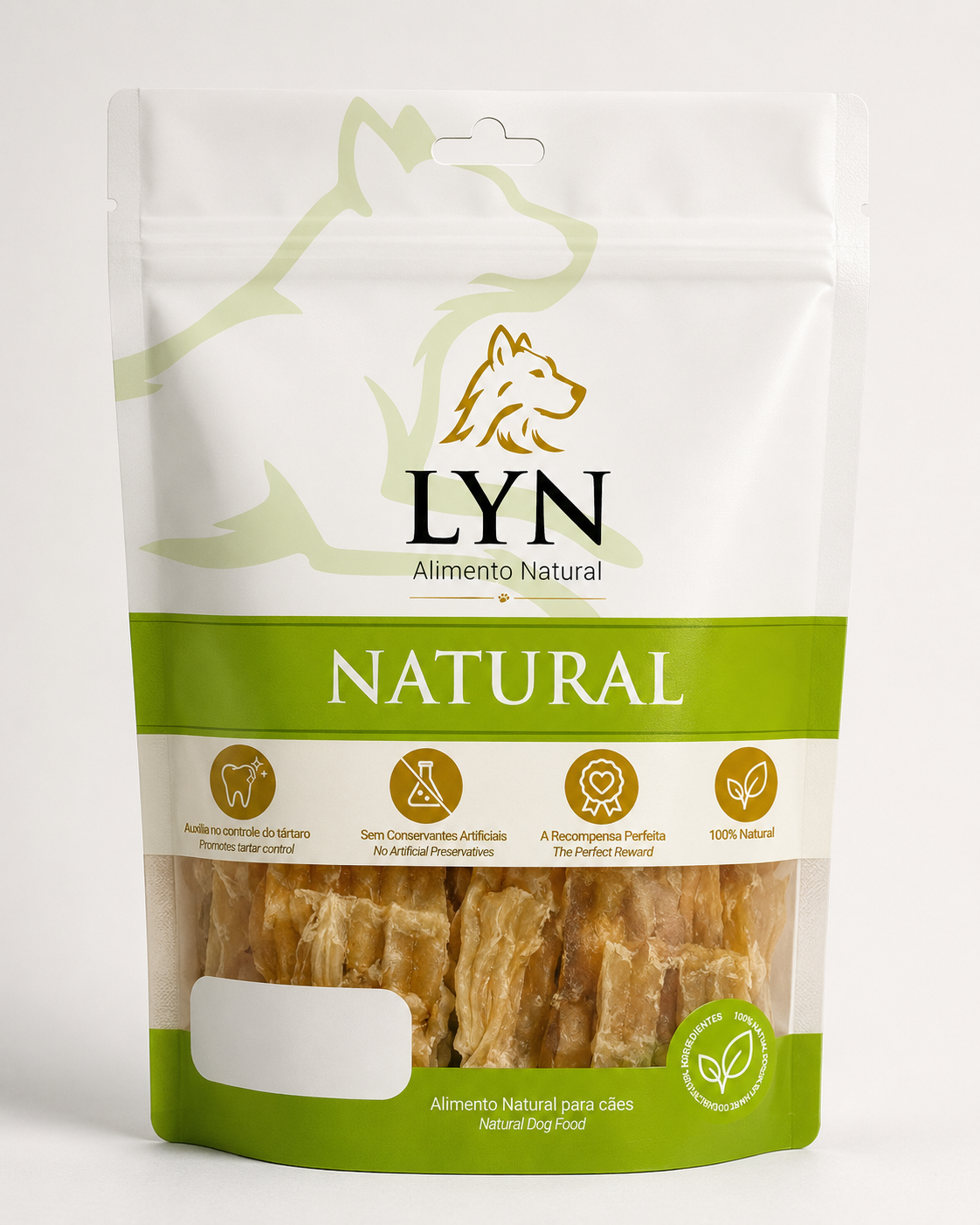 Produto LYN Pet — petisco natural monoingrediente desidratado para cães
